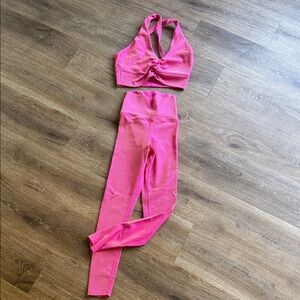 Beach Riot Hot Pink Ribbed High-Waist Leggings & Bra Set (sm leggings & lg top)